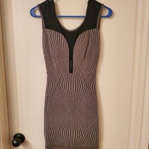 Black, grey, and gold party dress